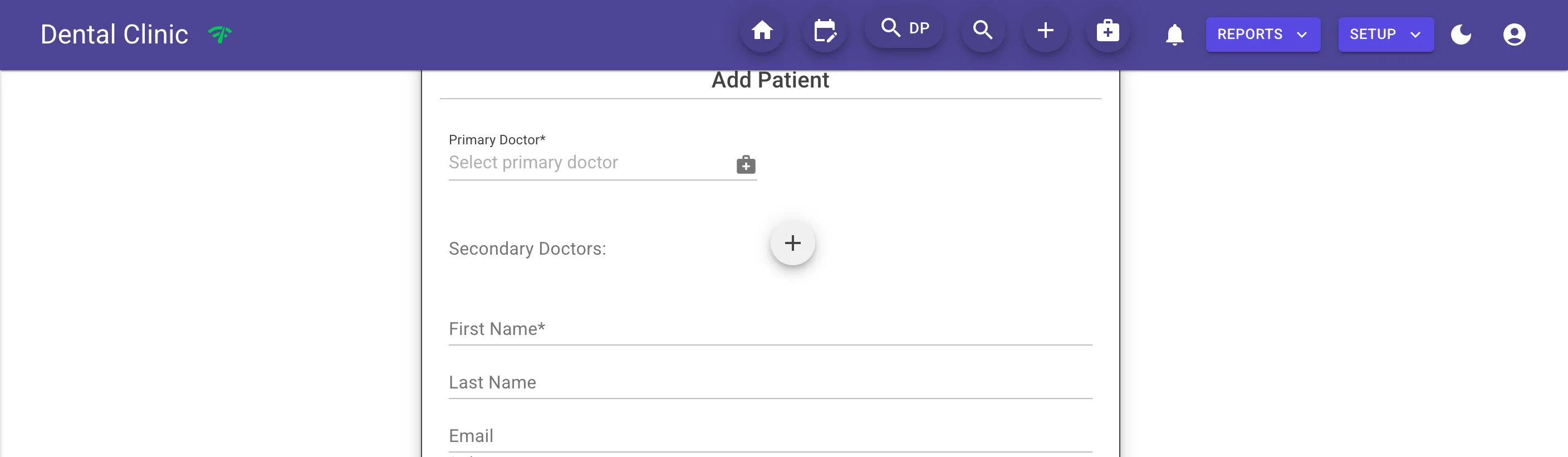 Illustrative patient registration form for KFA Dental Clinic Software